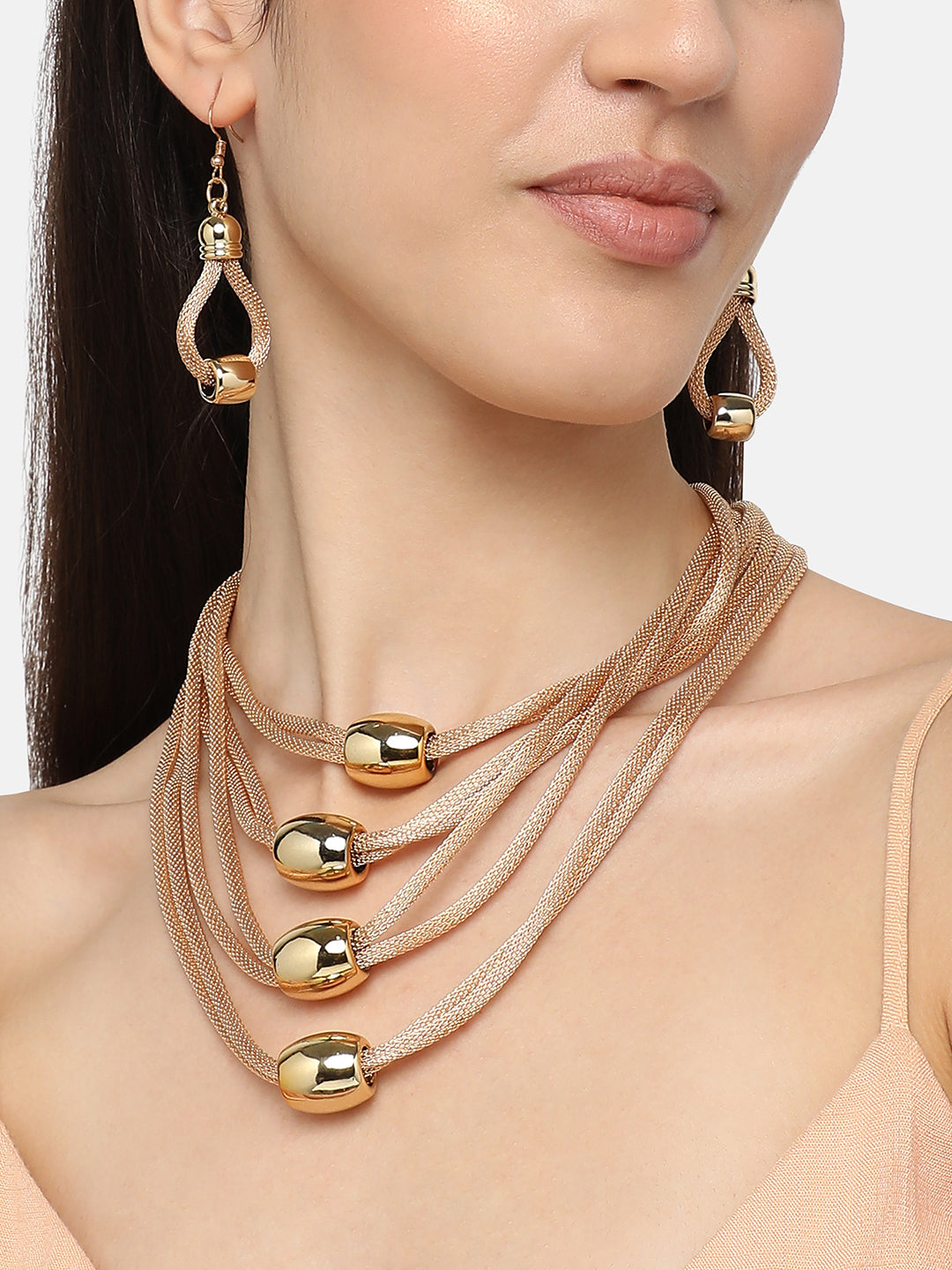 Gold Plated Designer Stone Party Necklace and Earring Set For Women