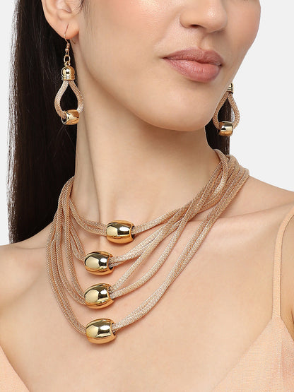Gold Plated Designer Stone Party Necklace and Earring Set For Women