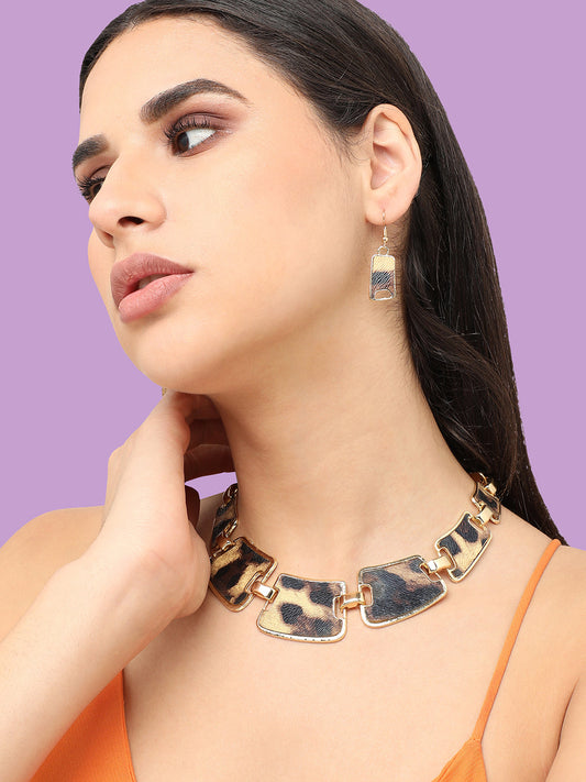 Gold Plated Designer Stone Party Necklace and Earring Set For Women