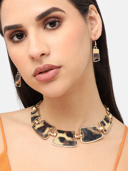 Gold Plated Designer Stone Party Necklace and Earring Set For Women