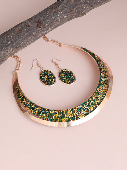Gold Plated Designer Stone Party Necklace and Earring Set For Women