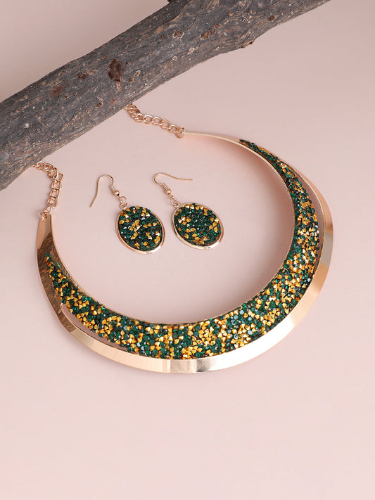 Gold Plated Designer Stone Party Necklace and Earring Set For Women