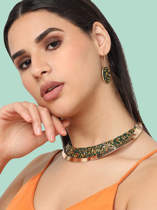 Gold Plated Designer Stone Party Necklace and Earring Set For Women