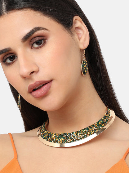 Gold Plated Designer Stone Party Necklace and Earring Set For Women