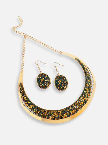 Gold Plated Designer Stone Party Necklace and Earring Set For Women