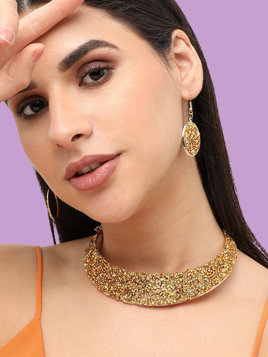 Gold Plated Designer Stone Party Necklace and Earring Set For Women