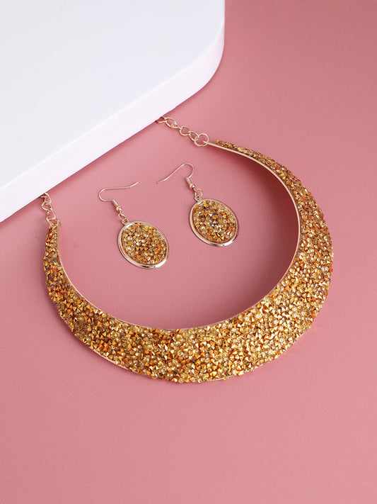Gold Plated Designer Stone Party Necklace and Earring Set For Women