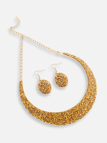 Gold Plated Designer Stone Party Necklace and Earring Set For Women
