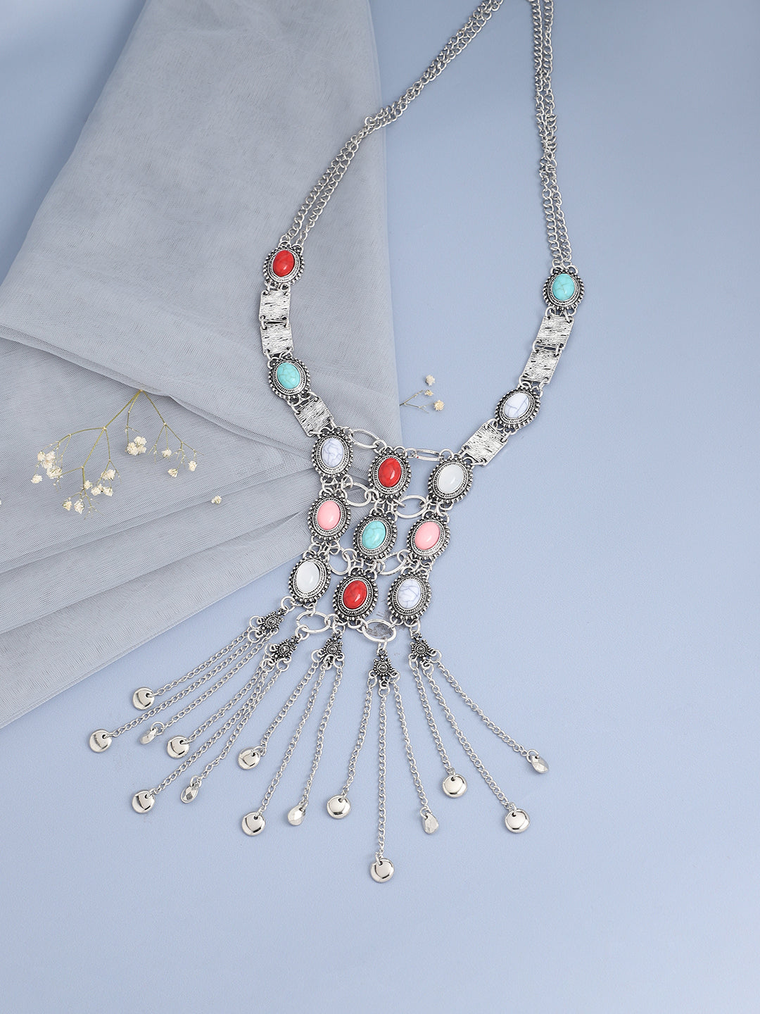 Silver Plated Designer Stone Party Necklace For Women