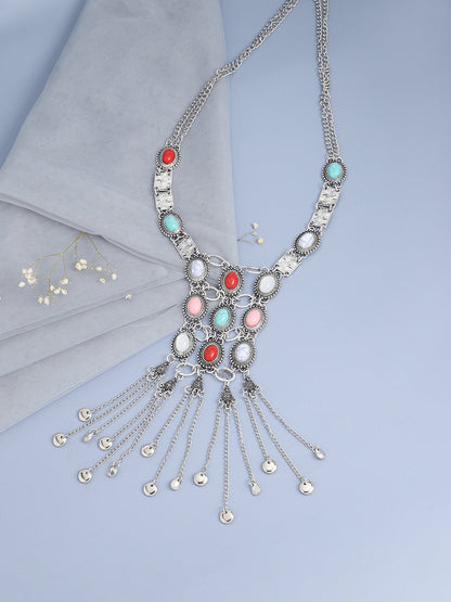 Silver Plated Designer Stone Party Necklace For Women