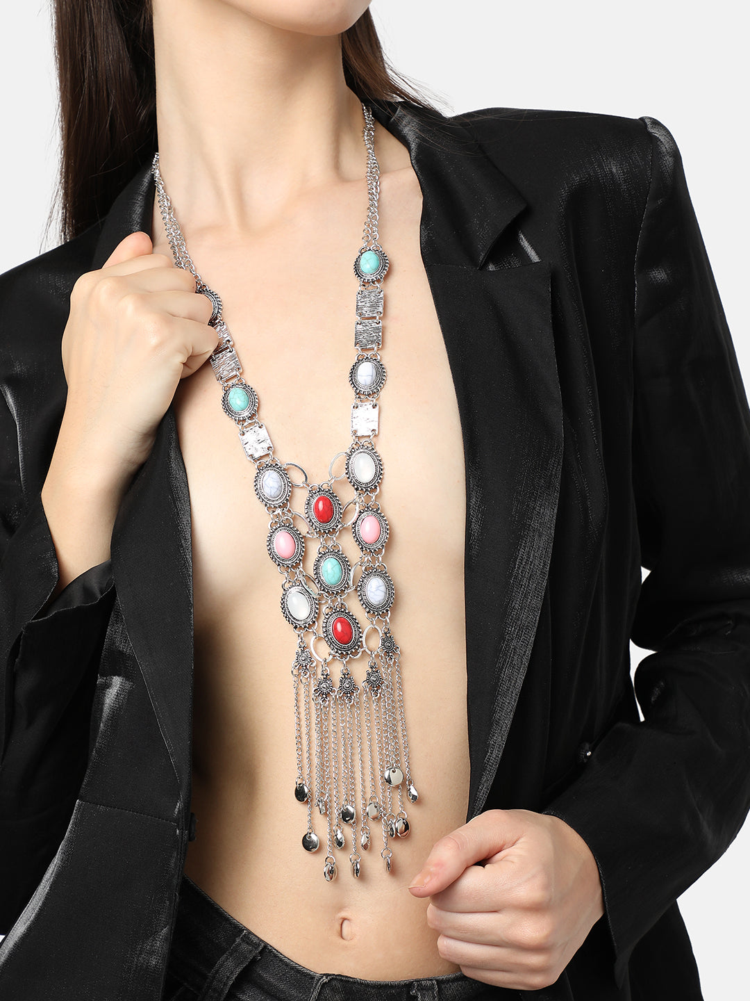 Silver Plated Designer Stone Party Necklace For Women