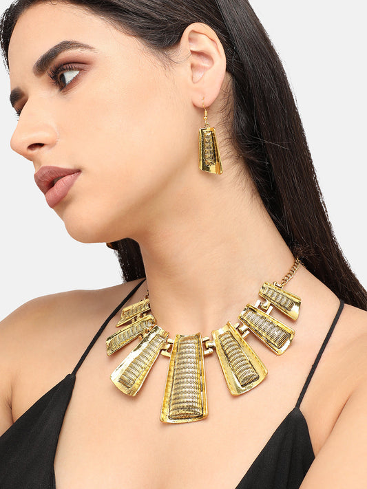 Gold Plated Designer Stone Party Necklace and Earring Set For Women