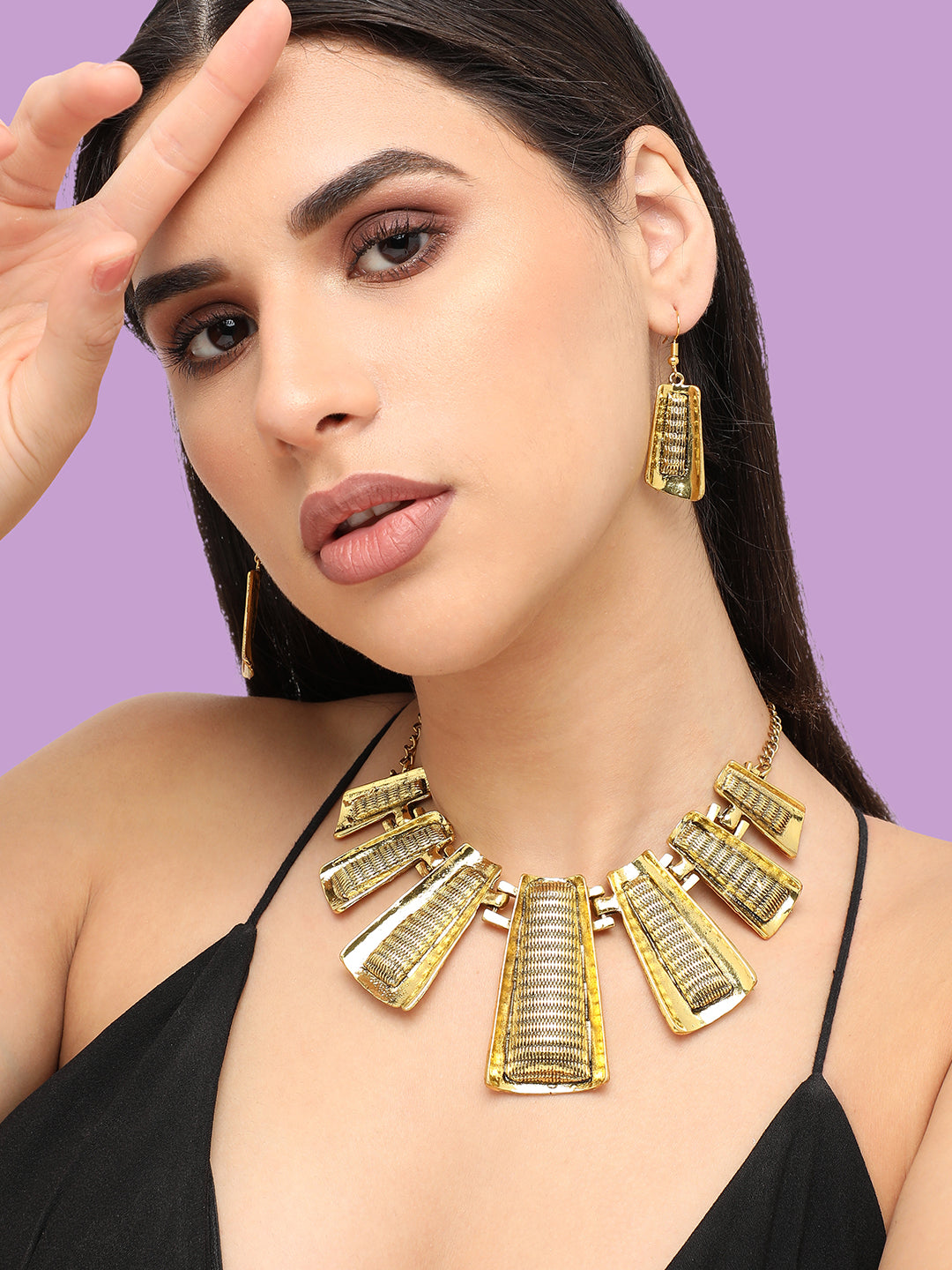 Gold Plated Designer Stone Party Necklace and Earring Set For Women