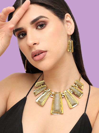 Gold Plated Designer Stone Party Necklace and Earring Set For Women