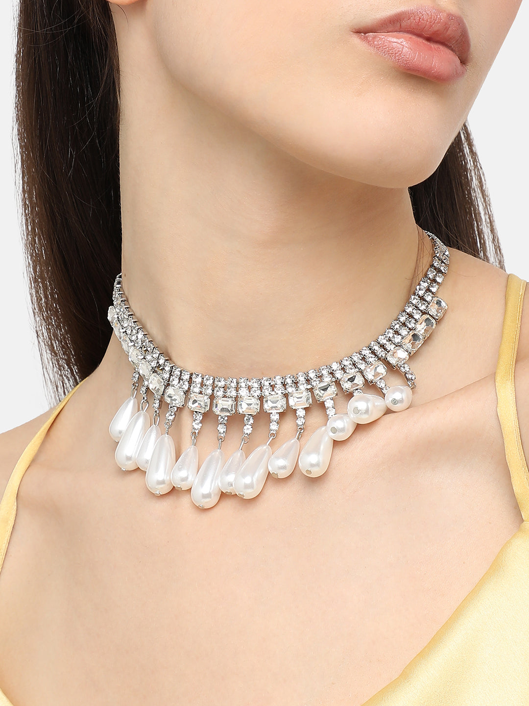Silver Plated Pearls Party Necklace For Women