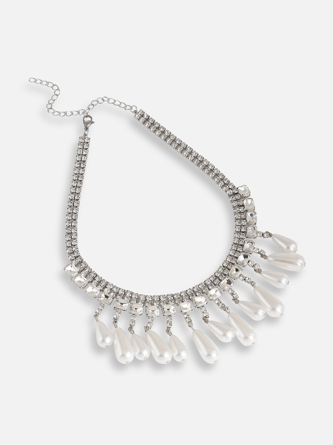 Silver Plated Pearls Party Necklace For Women