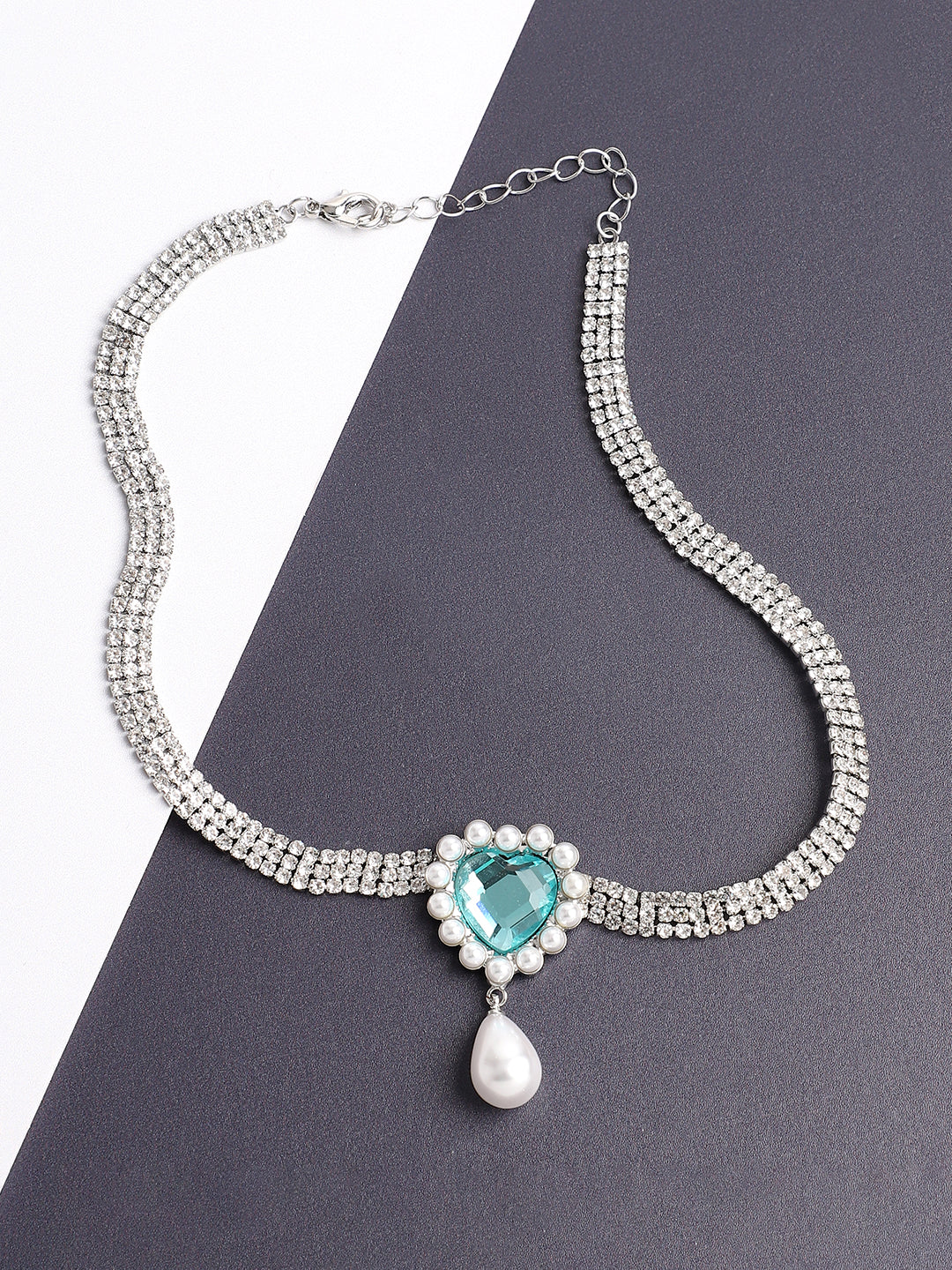 Silver Plated Designer Stone Party Necklace For Women