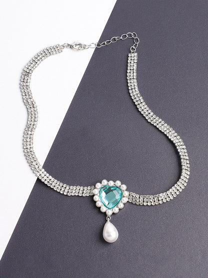 Silver Plated Designer Stone Party Necklace For Women