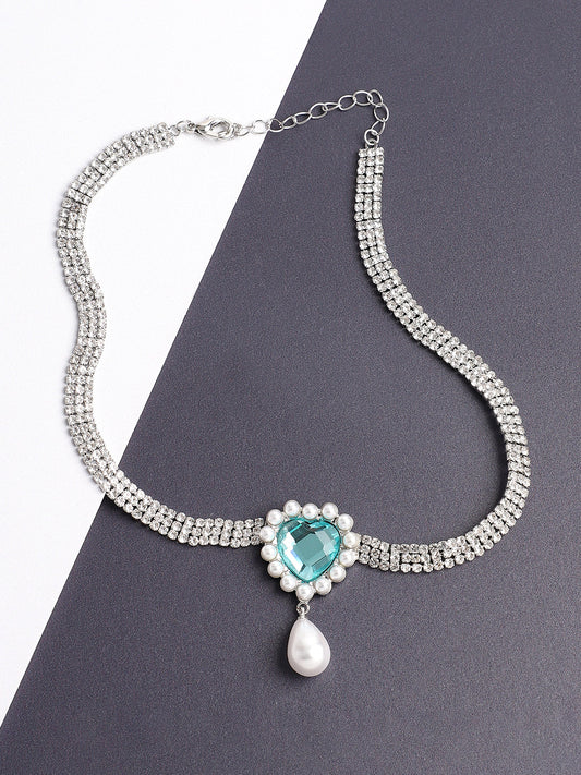 Silver Plated Designer Stone Party Necklace For Women