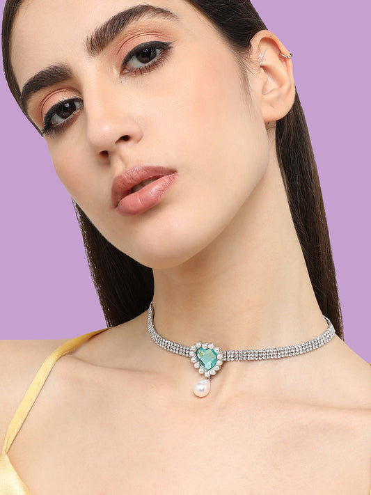 Silver Plated Designer Stone Party Necklace For Women