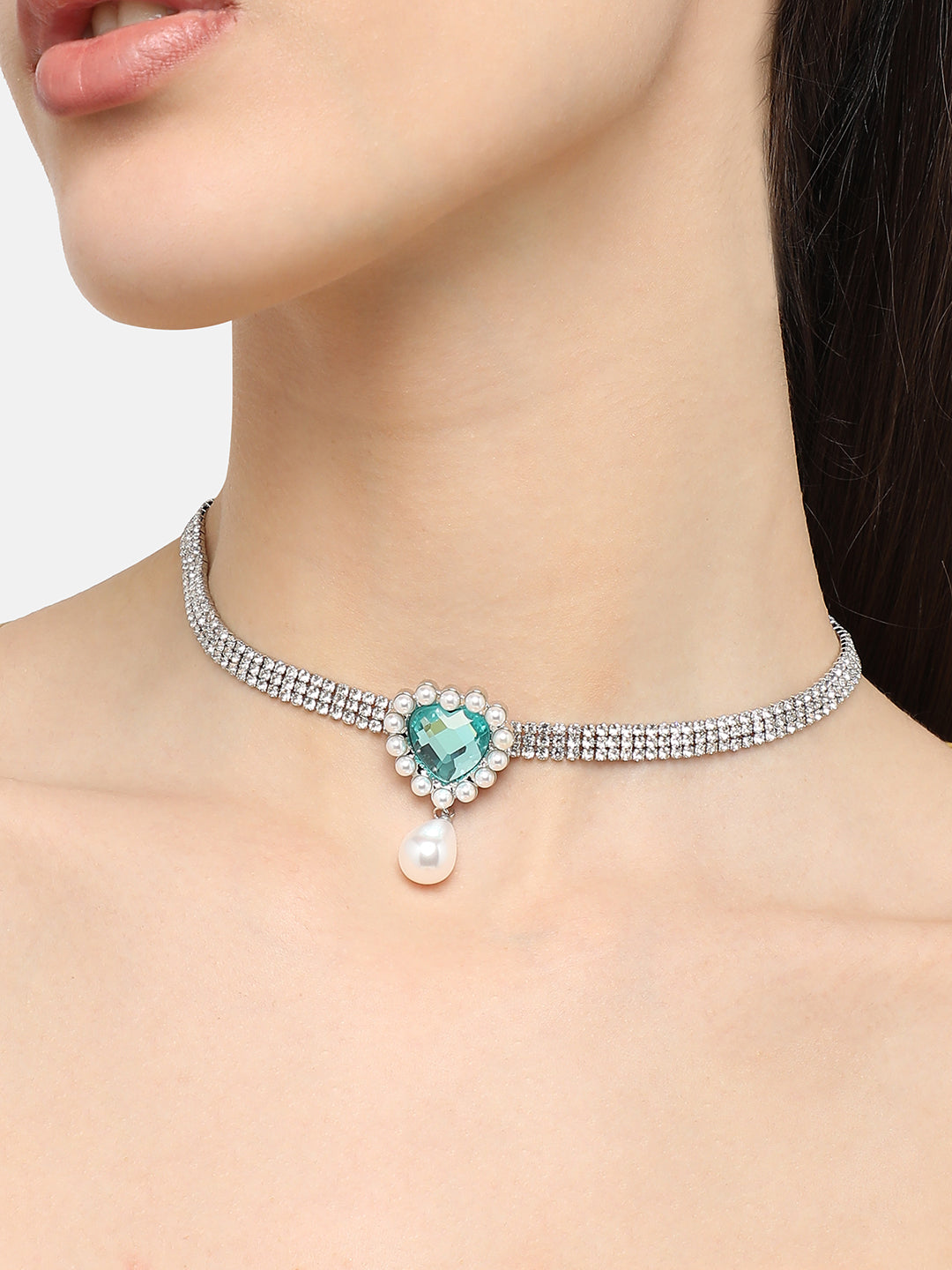 Silver Plated Designer Stone Party Necklace For Women