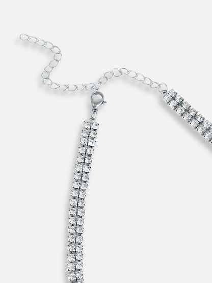 Silver Plated Designer Stone Party Necklace For Women