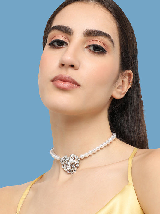 Silver Plated Pearls Party Necklace For Women