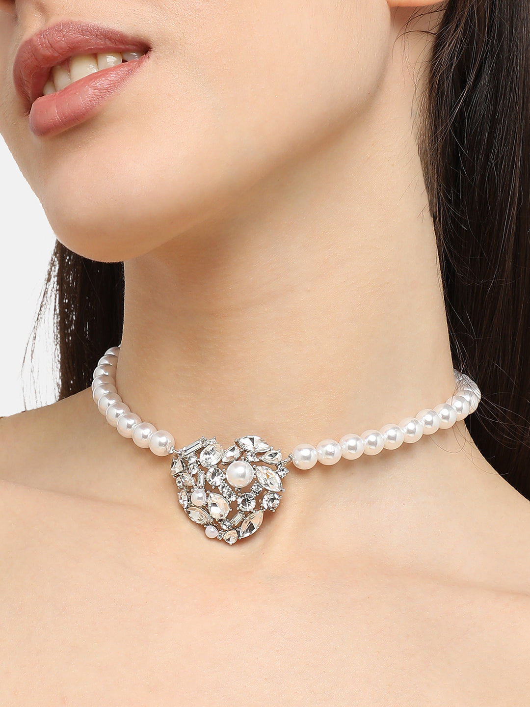 Silver Plated Pearls Party Necklace For Women