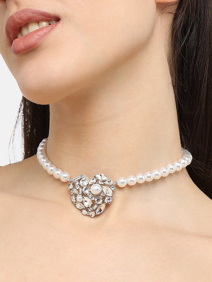 Silver Plated Pearls Party Necklace For Women
