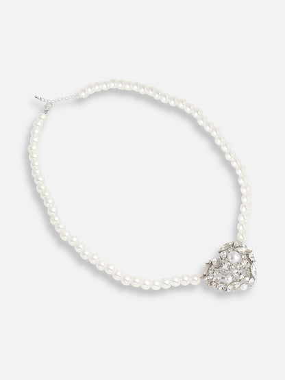 Silver Plated Pearls Party Necklace For Women