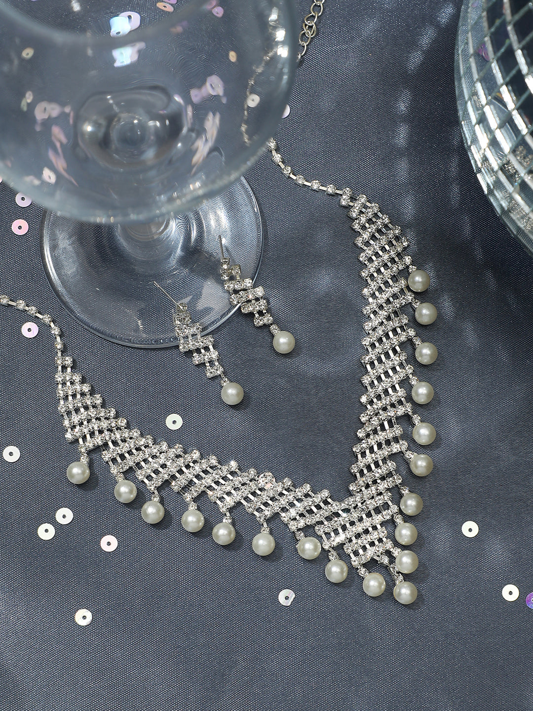 Silver Plated Designer Stone Party Necklace and Earring Set