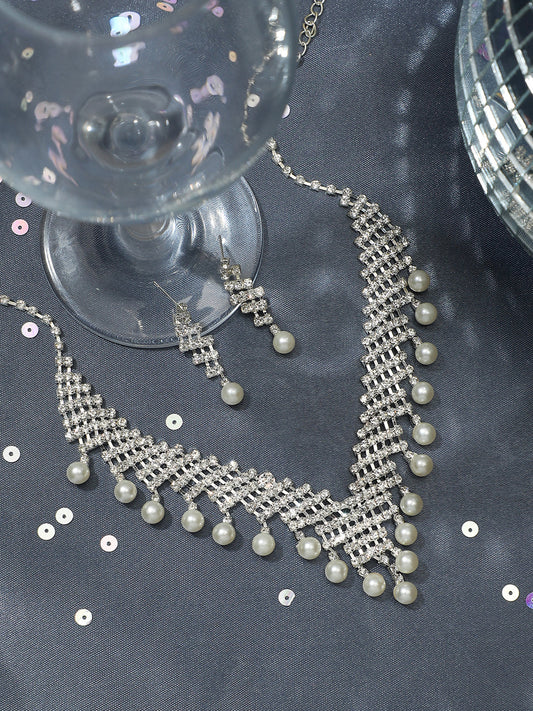 Silver Plated Designer Stone Party Necklace and Earring Set