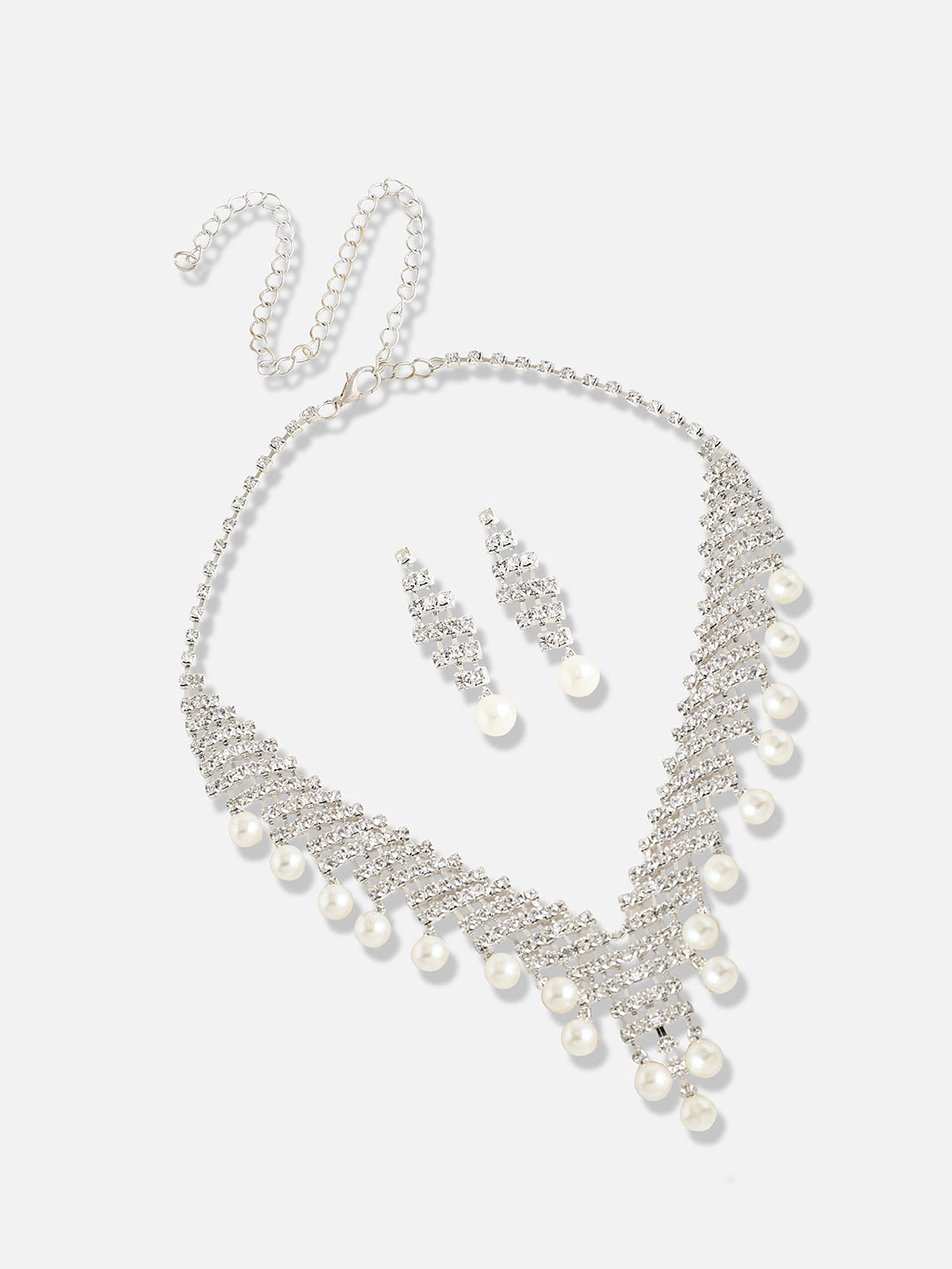 Silver Plated Designer Stone Party Necklace and Earring Set