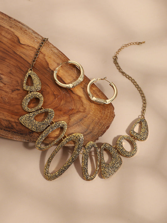 Pack Of Gold-Plated Hoop Earrings & Statement Necklace