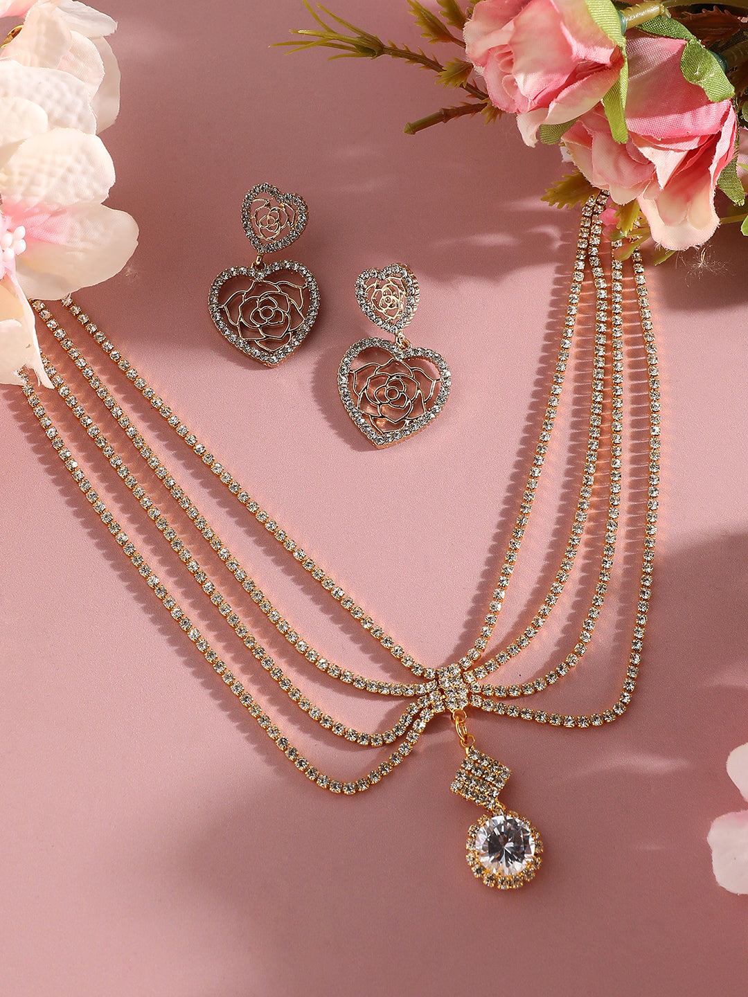 Pack Of Gold-Plated Drop Earrings & Necklace