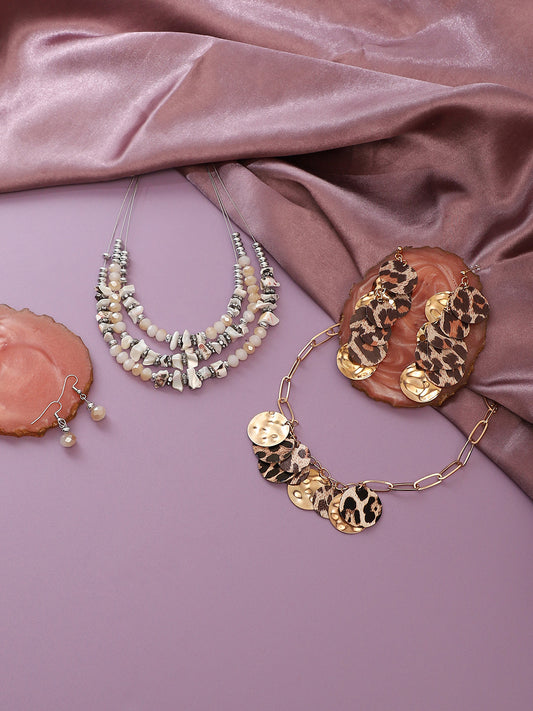 Pack Of Gold-Plated Necklace & Drop Earrings