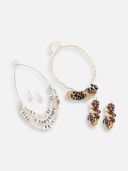 Pack Of Gold-Plated Necklace & Drop Earrings 