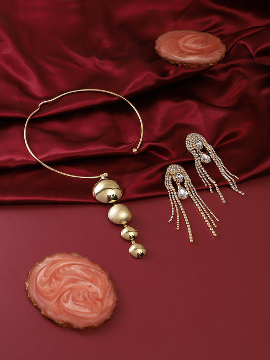 Pack Of Gold-Plated Necklace & Drop Earrings