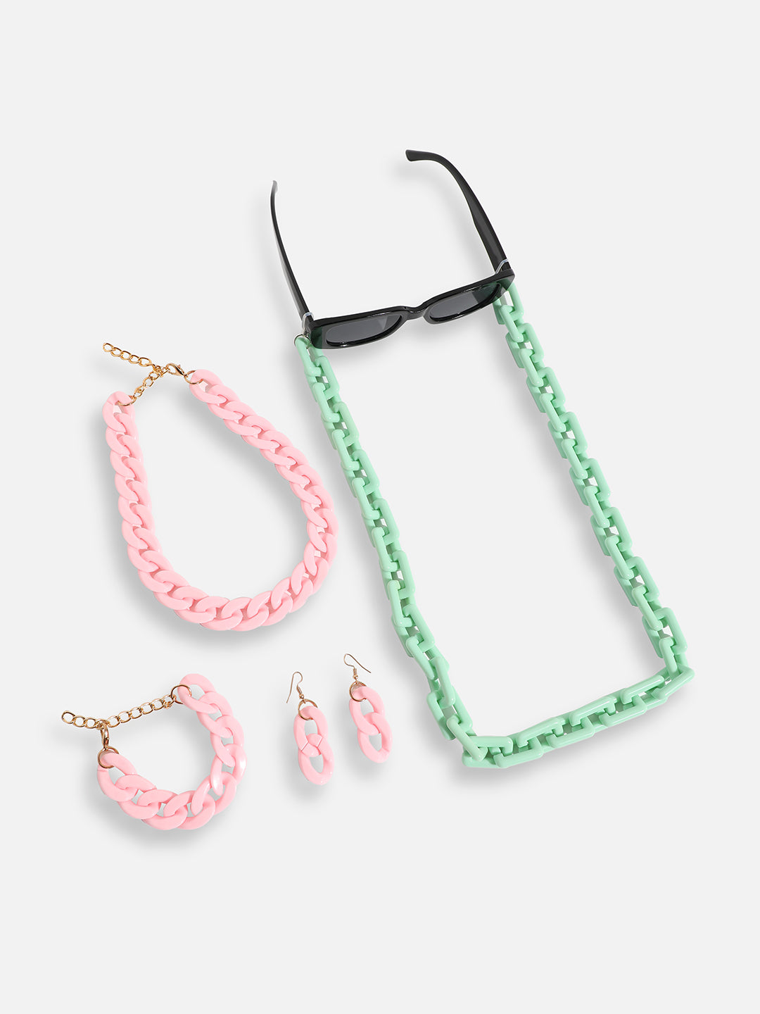 Pack Of Contemporary Pastel Sunglass Chain & Jewellery Set 