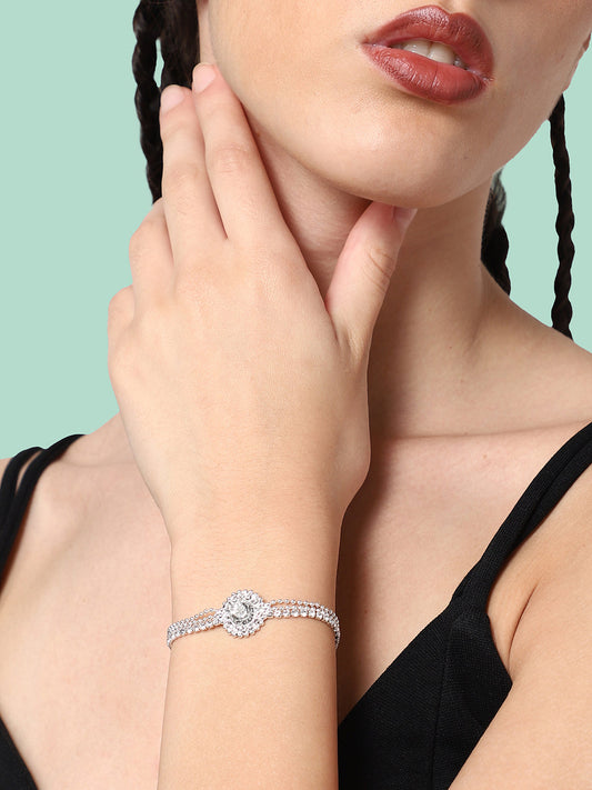 SILVER PLATED PARTY AMERICAN DIAMOND BRACELET FOR WOMEN
