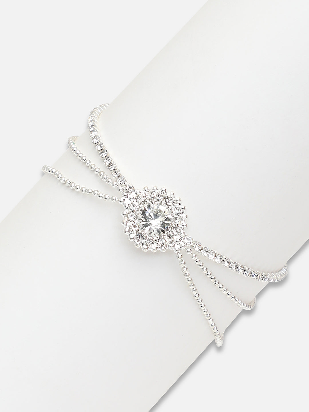 SILVER PLATED PARTY AMERICAN DIAMOND BRACELET FOR WOMEN