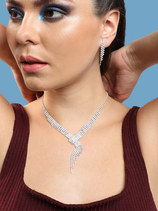 GOLD PLATED PARTY DESIGNER STONE NECKLACE AND EARRING SET FOR WOMEN
