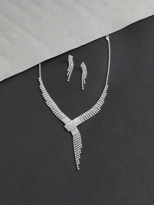 GOLD PLATED PARTY DESIGNER STONE NECKLACE AND EARRING SET FOR WOMEN