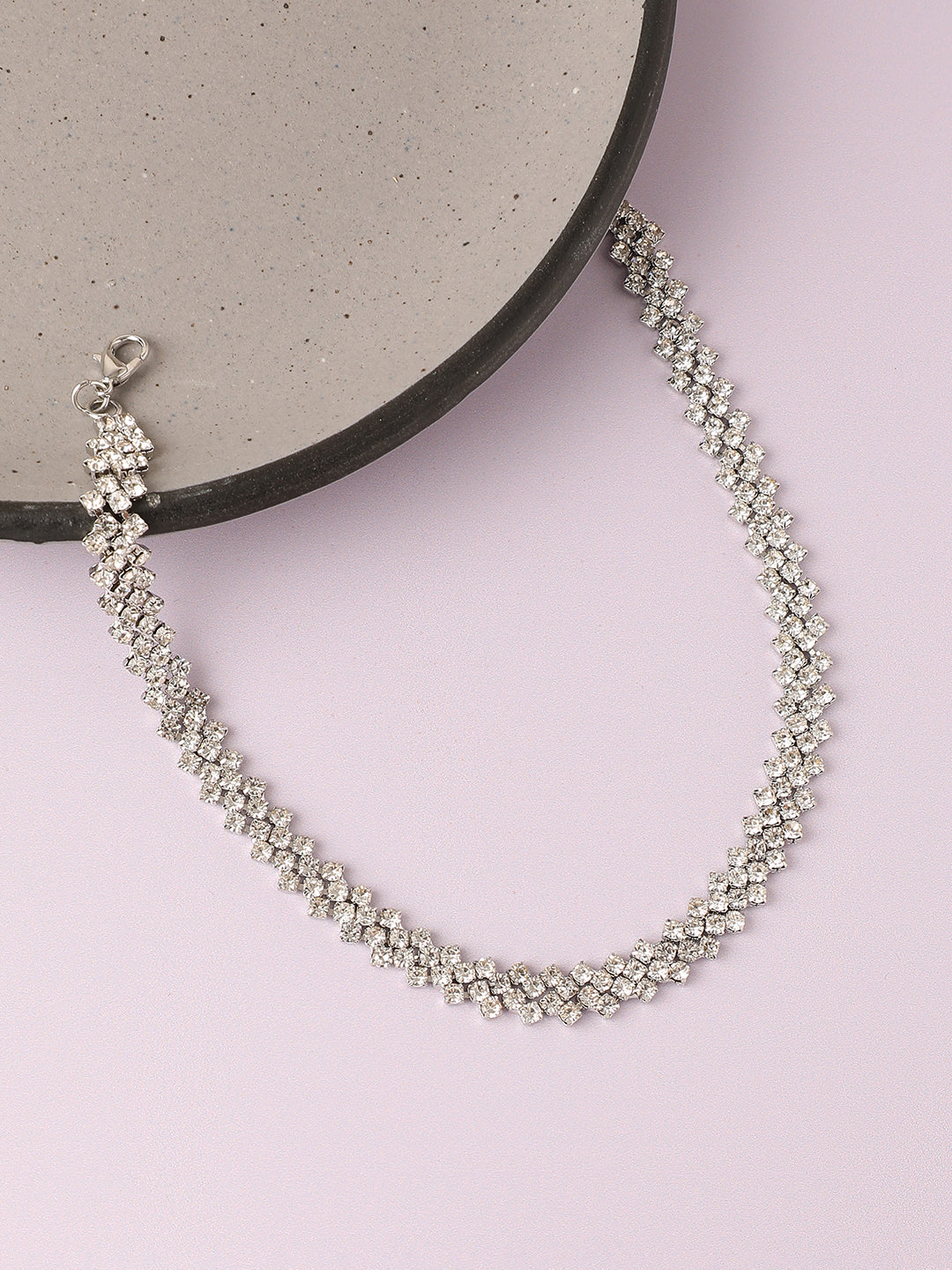 SILVER PLATED PARTY DESIGNER STONE CHOKER NECKLACE FOR WOMEN