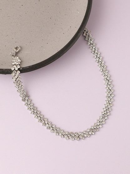 SILVER PLATED PARTY DESIGNER STONE CHOKER NECKLACE FOR WOMEN