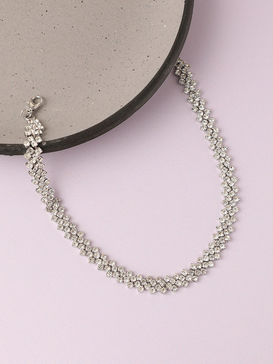 SILVER PLATED PARTY DESIGNER STONE CHOKER NECKLACE FOR WOMEN