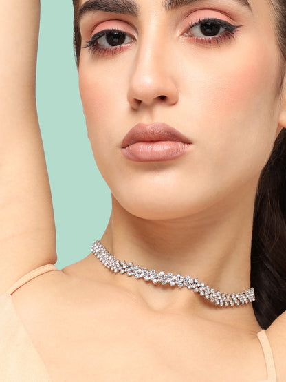 SILVER PLATED PARTY DESIGNER STONE CHOKER NECKLACE FOR WOMEN