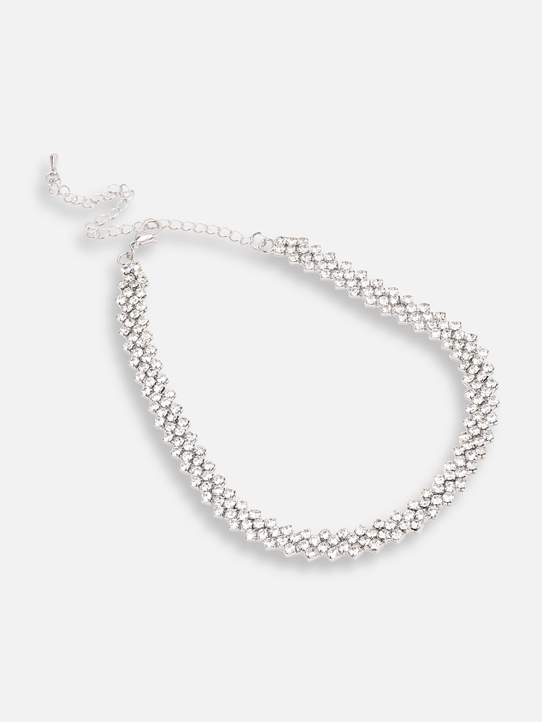 SILVER PLATED PARTY DESIGNER STONE CHOKER NECKLACE FOR WOMEN