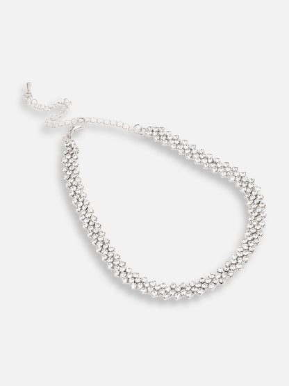 SILVER PLATED PARTY DESIGNER STONE CHOKER NECKLACE FOR WOMEN