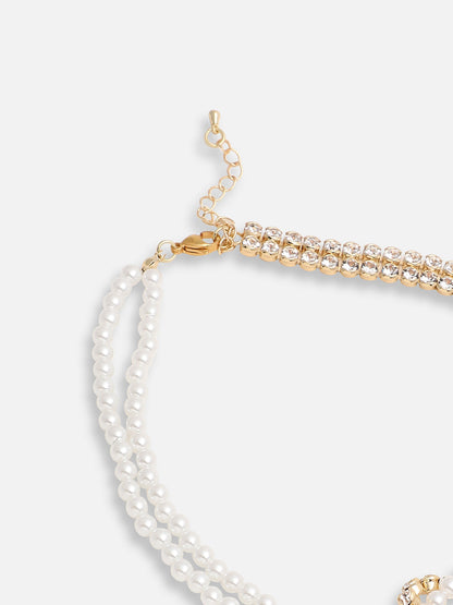 GOLD PLATED PARTY PEARLS LAYERED NECKLACE FOR WOMEN